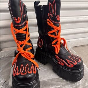 SOLD! Orange Flame Chunky Platform Boots 🔥🧡